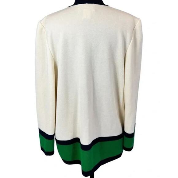 Vintage Arthur Kohler Sweater Cream Green Navy Open Front Classic Cardigan 10 - Picture 2 of 8